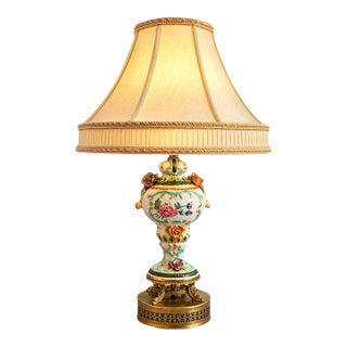 Vintage Capodimonte Floral Porcelain Table Lamp With Lenox by Quoizel Shade For Sale