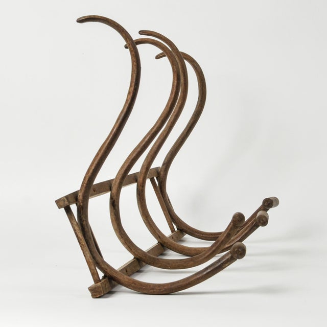Wood Large Antique Bentwood Coat Rack: Thonet Style Wall Hanging Hat Rack With Four Hooks For Sale - Image 7 of 11