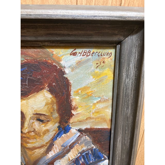 Portraiture 1930s Swedish Modernist Oil Painting by C. Berglund For Sale - Image 3 of 4