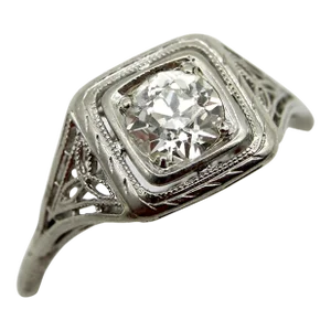 1920s 18k White Gold Art Deco Old European Cut Diamond Engagement Ring Size 6.5