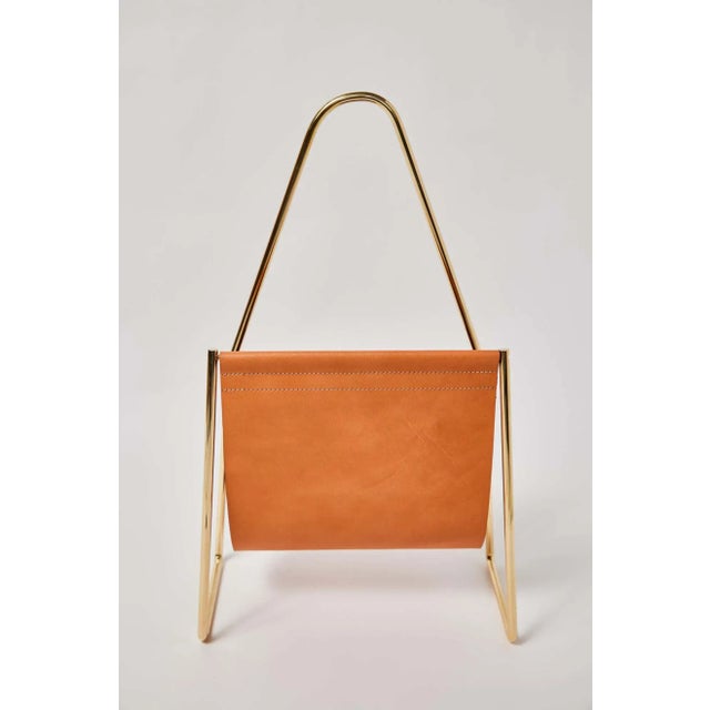 Carl Auböck Model #3808 Brown Leather and Brass Magazine Rack For Sale In Los Angeles - Image 6 of 12