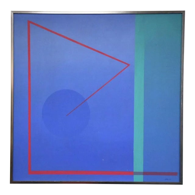 Cubist Geometric Signed Painting For Sale