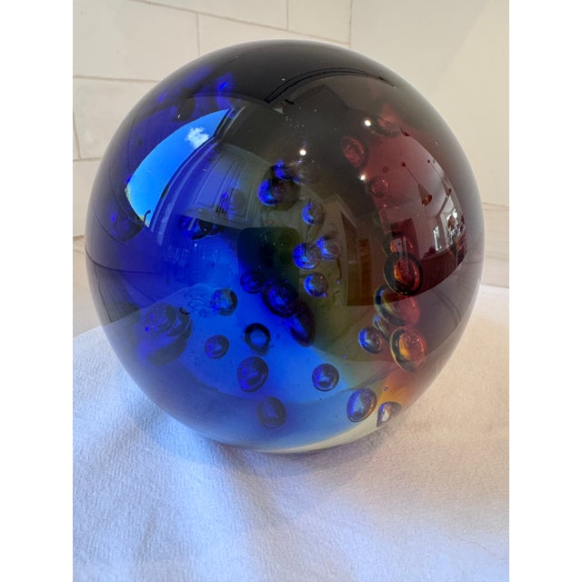 Large 10 Lbs. Studio Art Glass Sphere Controlled Bubble Orb Murano Style Decor Rainbow Paper Weight For Sale - Image 11 of 13