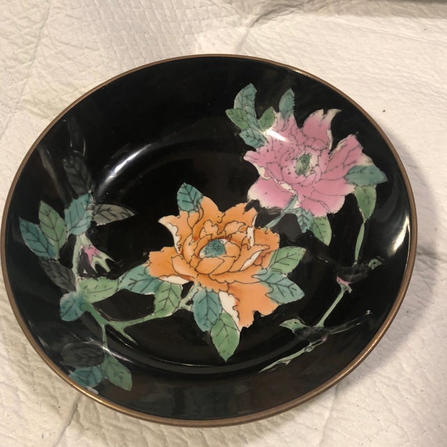 1980s Vintage Floral Asian Influence Hand Painted Dish For Sale In Dallas - Image 6 of 9