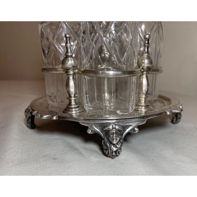 Antique 1800's Ornate Cut Crystal Silver Plate Figural Cruet Condiment Set Caddy For Sale In New York - Image 6 of 16