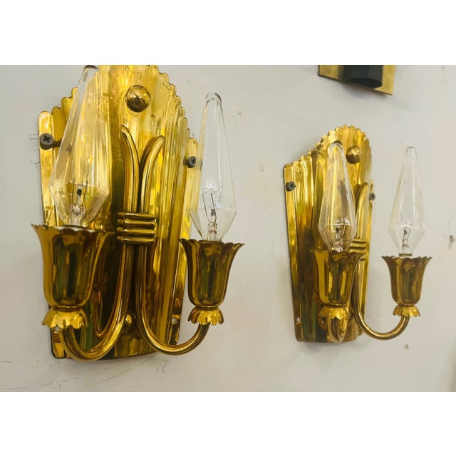 1960s Golden Brass Regency Italian Mid Century Wall Lamps - A Pair For Sale - Image 9 of 11