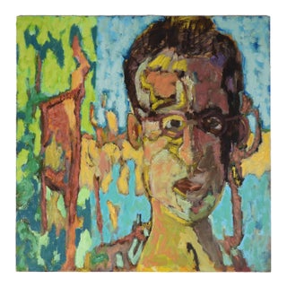 Contemporary Expressionist Portrait Painting of Man Abstract Background For Sale