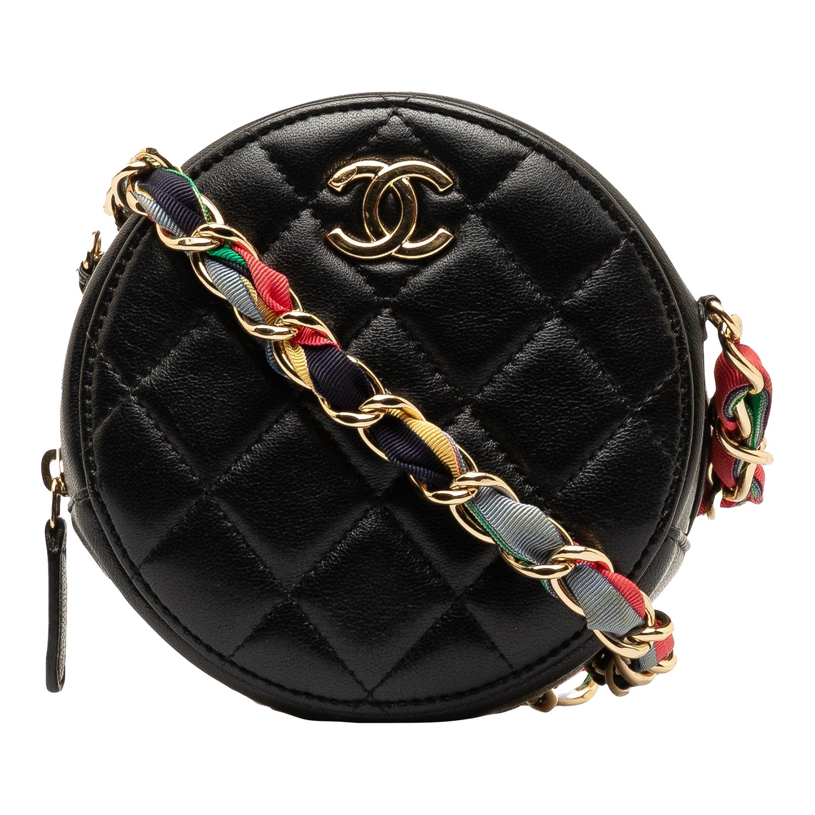 Chanel Quilted Lambskin Ribbon Round Clutch With Chain Crossbody Bag ...