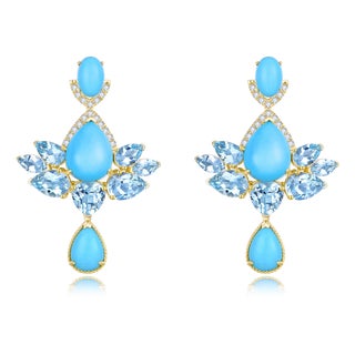 Nina Zhou 9.98ctw Aspire Lotus Turquoise Aquamarine Diamond Drop Earrings For Sale