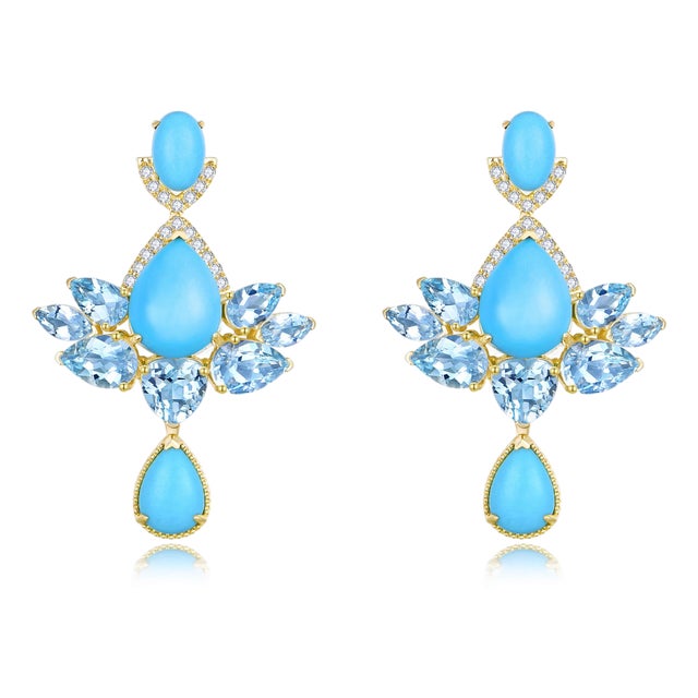 Nina Zhou 9.98ctw Aspire Lotus Turquoise Aquamarine Diamond Drop Earrings For Sale