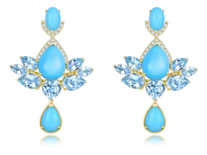 Nina Zhou 9.98ctw Aspire Lotus Turquoise Aquamarine Diamond Drop Earrings