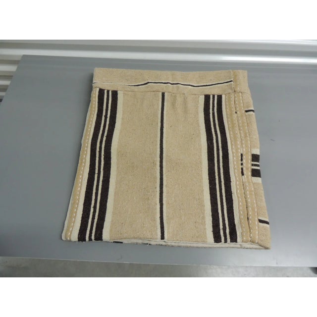 Mid-Century Modern Stripes Brown & Natural Woven Patchwork Throw For Sale - Image 3 of 6