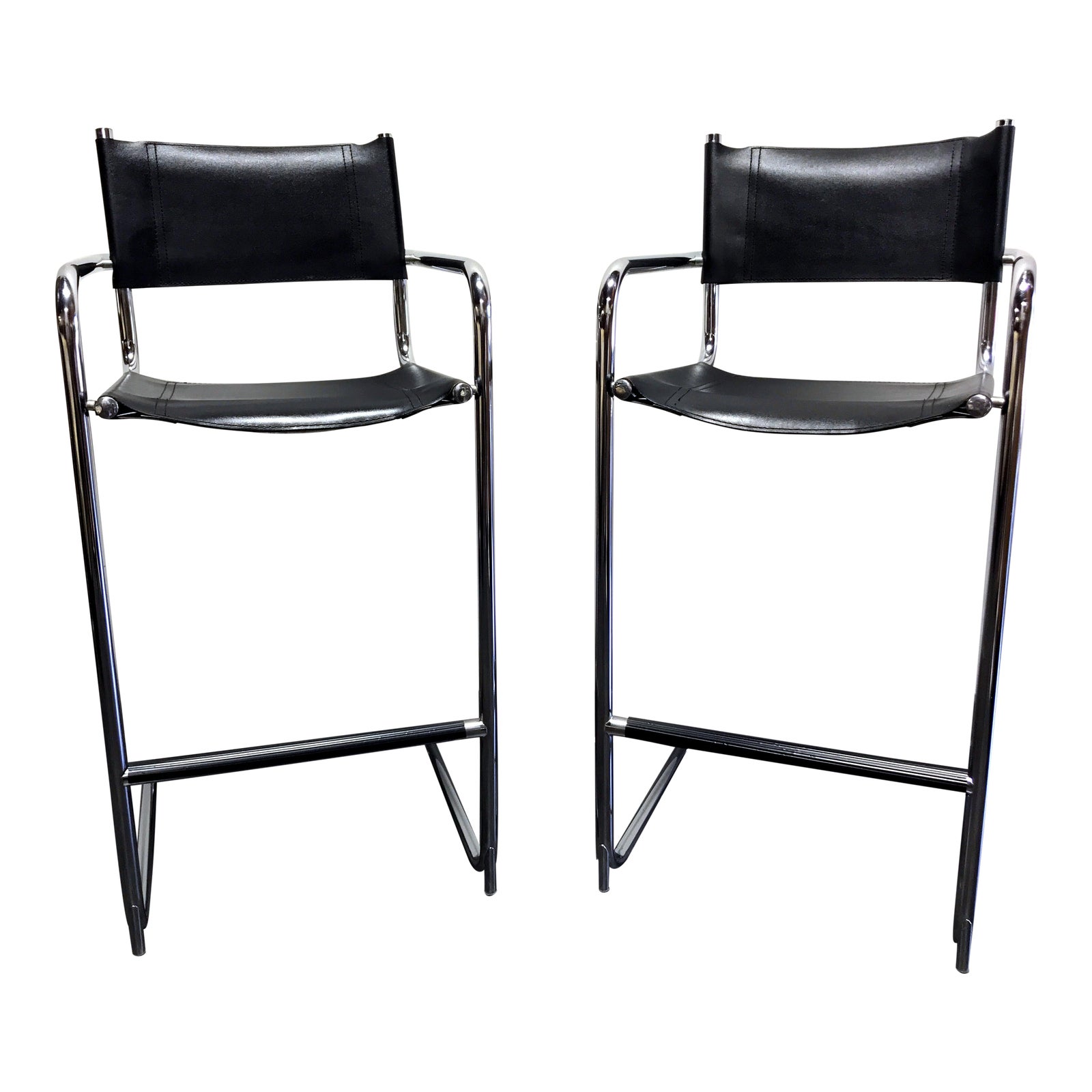 Mart Stam Chrome & Black Leather Bar Stools Made in Italy Chairish
