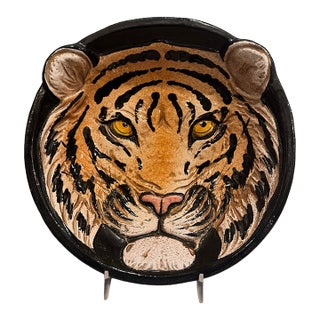 Vintage Italian Taste Setter Sigma Hand-Painted Tiger Face Ceramic Bowl/Sculptural Dish For Sale