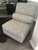 Beautiful contemporary slipper chair, custom upholstered in a modern monochrome patchwork fabric. A beautiful lounge...