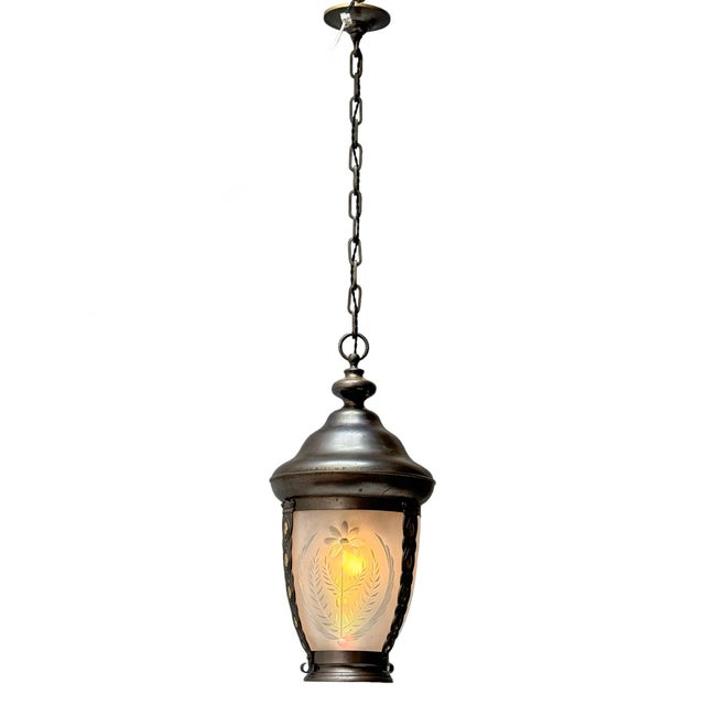 Art Nouveau Patinated Brass Hall Lantern, 1900s For Sale - Image 4 of 14