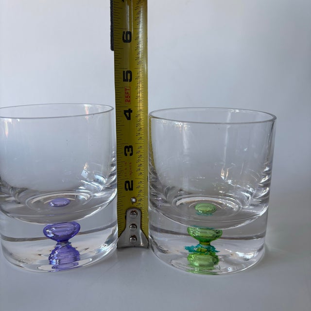 Purple Vintage Krosno Handblown Bubble Base Rocks Glasses – Polish Glassware Purple & Green - Set of 2 For Sale - Image 8 of 8