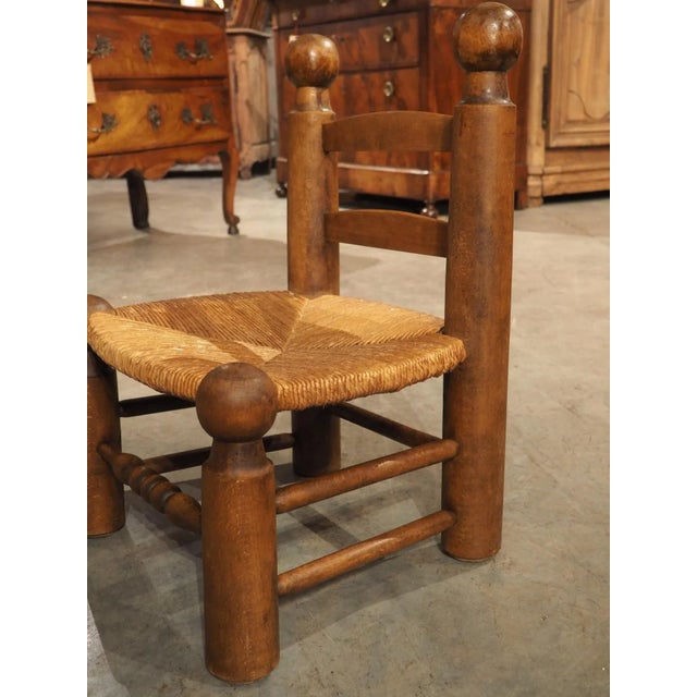 Pair of Circa 1940 French Low Fireplace Chairs in Carved Beech and Rush For Sale - Image 11 of 12