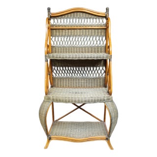 Italian Bamboo and Wicker Etagere For Sale