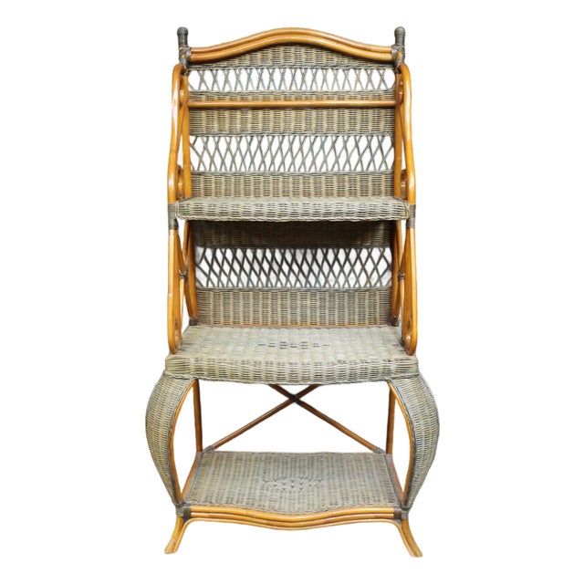 Italian Bamboo and Wicker Etagere For Sale