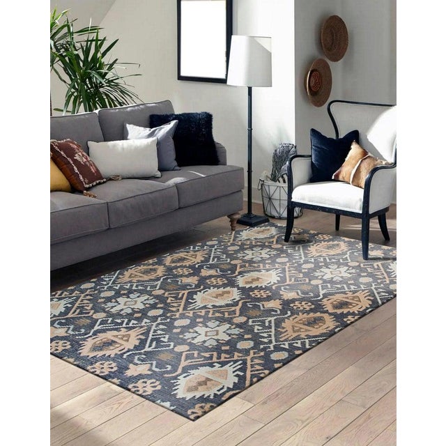 8x10 Black Hand-Knotted Wool Linked Medallions Classic Traditional Carpet Rug For Sale In New York - Image 6 of 6