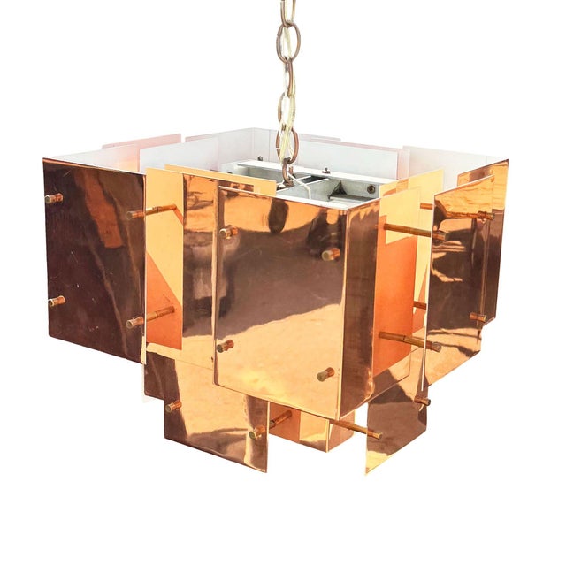 1970s Mid Century Modern Floating Panel "Cityscape" Brutalist Copper Chandelier by Robert Sonneman For Sale In Los Angeles - Image 6 of 14