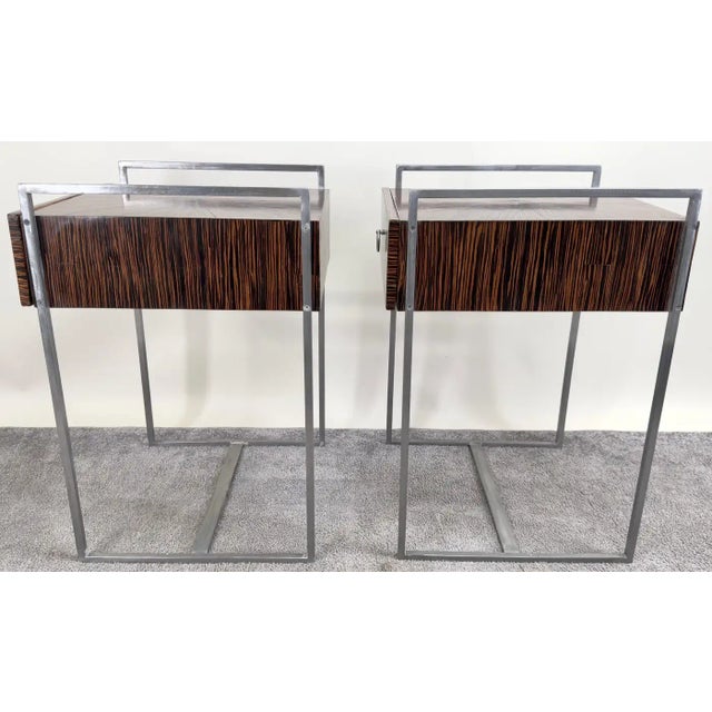 1960s Mid-Century Modern Macassar Zebra Design & Iron Nightstand or End Table, a Pair For Sale - Image 5 of 12