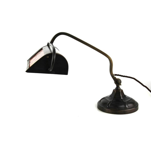 Bankers Lamp in Brass with Colored Glass Insert, 1920s For Sale - Image 4 of 15