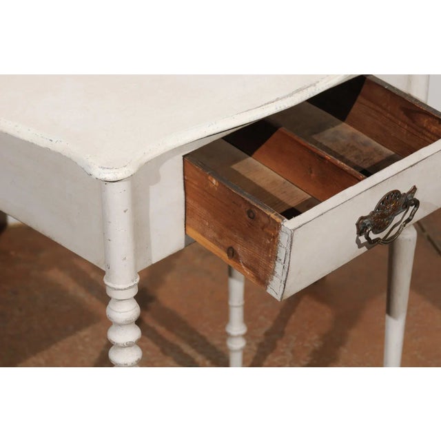 Wood Mid 19th Century Swedish Painted Side Table with Single Drawer, Turned Legs and Serpentine Front For Sale - Image 7 of 12