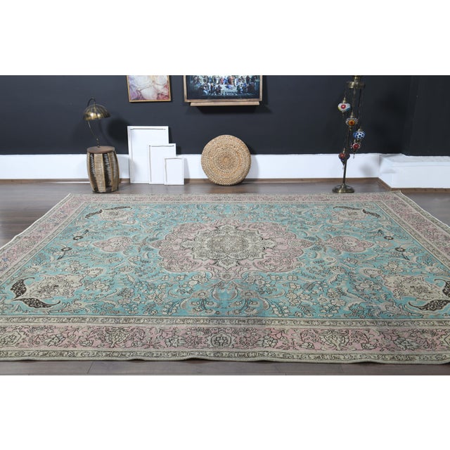 1970s Vintage Persian Handmade Wool Cotton Blue Area Rug For Sale In San Francisco - Image 6 of 11