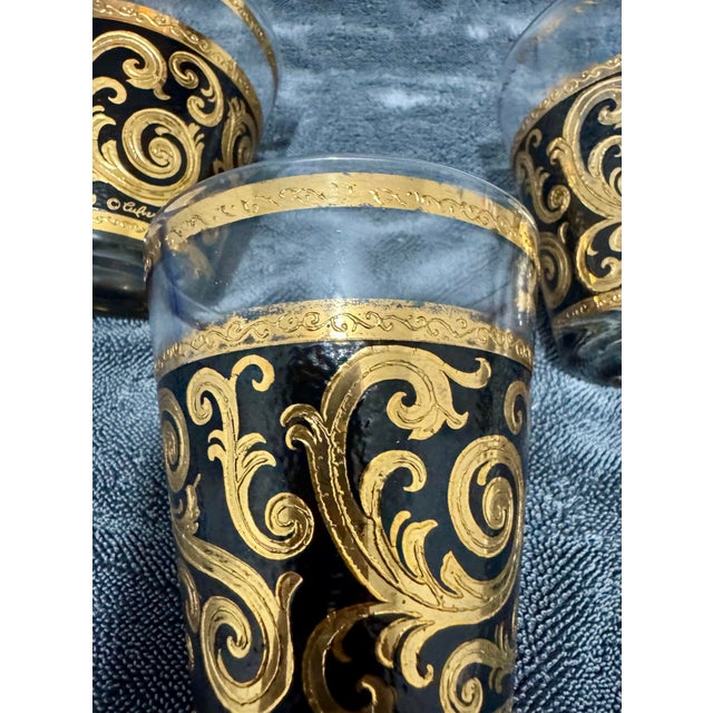 Black Vintage Culver LTD Ebony Baroque Gold Lowball Glasses - Set of 3 For Sale - Image 8 of 12