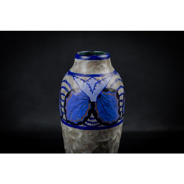 Art Deco Glazed Stoneware Vase with Butterfly Decor by Louis Dage, France, 1930s For Sale - Image 6 of 14