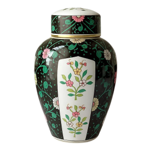 Vintage Herend Hand Painted Chinese Black Dynasty Porcelain Ginger Jar Signed Bohm Gyulane No. 6453, Hungary