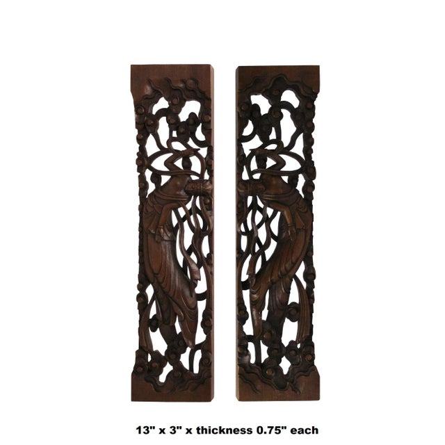 2010s Chinese Natural Wood Relief Carving Rectangular Paperweights - a Pair For Sale - Image 5 of 8