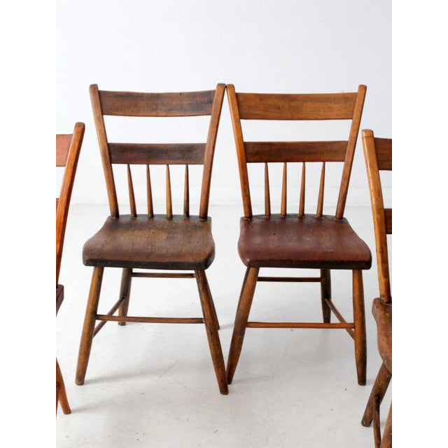 Brown Antique Primitive Plank Seat Chairs Set of 6 For Sale - Image 8 of 17