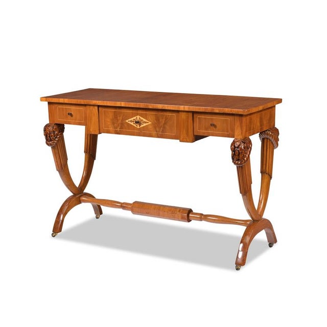 Biedermeier desk/console table/sideboard, “Danhauser” model, Vienna, circa 1820–1830; cherry wood with maple thread...