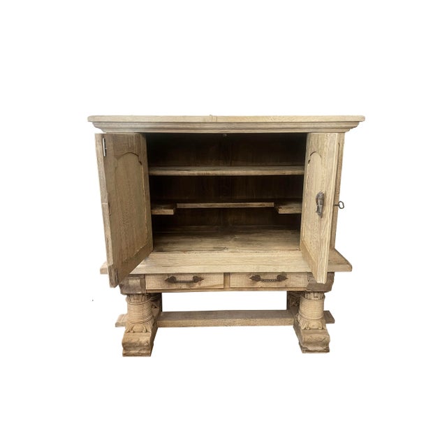 Beautiful French-Provincial bleached-oak curiosity or liquor cabinet, a versatile timeless piece. Solid hand-carved oak...