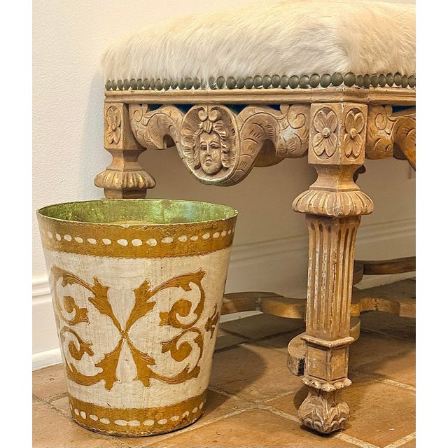 Vintage Italian Florentine Waste Basket,?Bin in Antique White and Gold. In the Mid-Century Modern and Hollywood Regency...