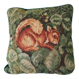 Vintage Squirrel Motif Needlepoint Pillow For Sale