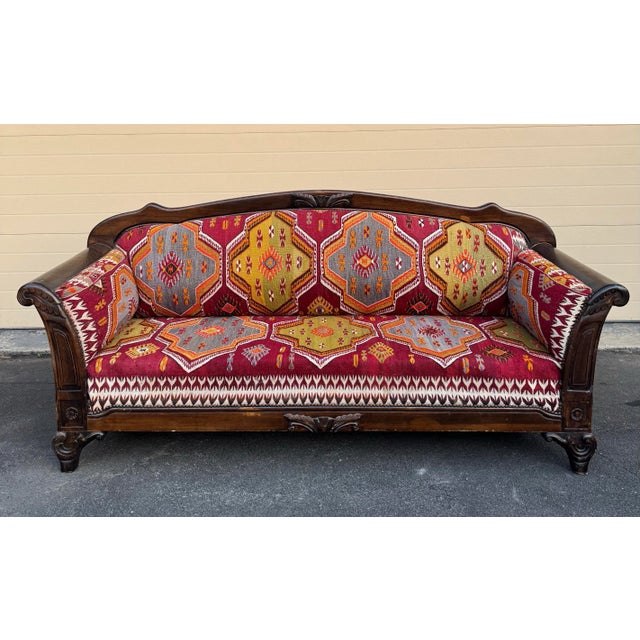 Wood Custom Turkish Kilim Sofa For Sale - Image 7 of 9