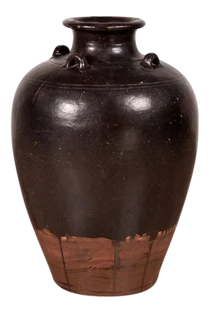Thai Monochrome Brown Ware Water Jar with Carrying Handle