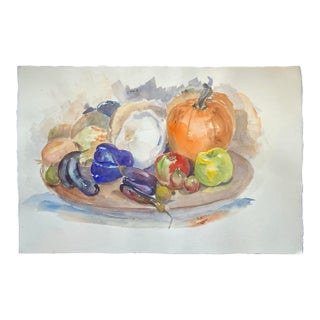 1980’s Original Still Life Watercolor Painting With Fruit For Sale
