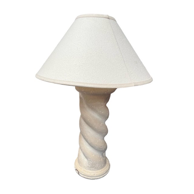 Michael Taylor Style twisted spiral table lamp , circa 1980’s with a textural, warm, matte, white cream, plaster finish,...