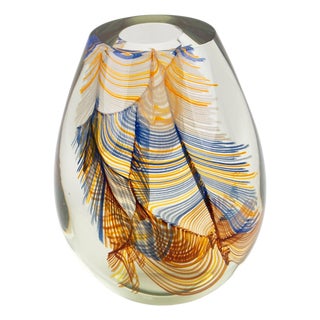 Stephen Smyers Modern Blown Art Glass Vase Abstract Feather Design, circa 1970 For Sale