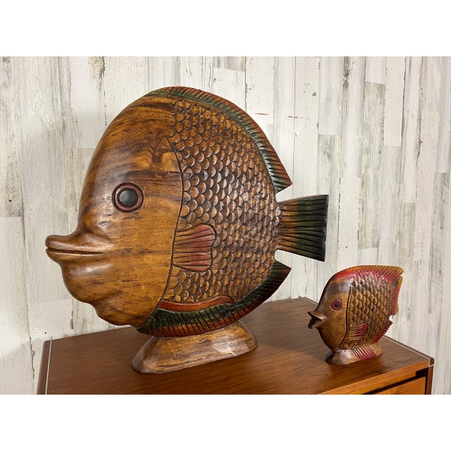Japonisme Vintage Solid Wood Hand -Carved Koi Fish For Sale - Image 3 of 12