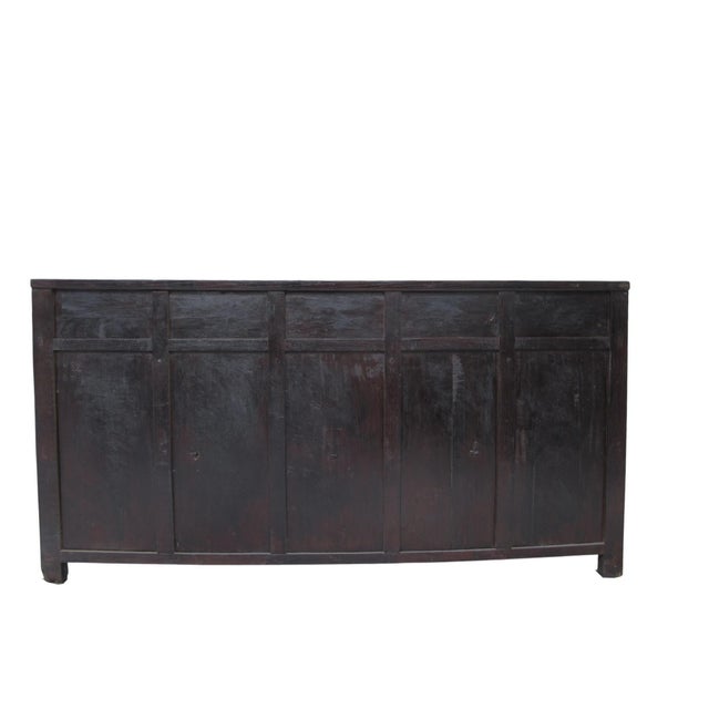 Antique Chinese Tall Sideboard With Faded Hand-Painted Doors, Red-Brown Patina For Sale In Greensboro - Image 6 of 11