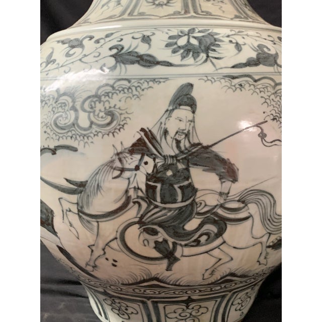 Ceramic Very Large Vintage Chinese Art Blue and White Porcelain Jar Vessel For Sale - Image 7 of 12