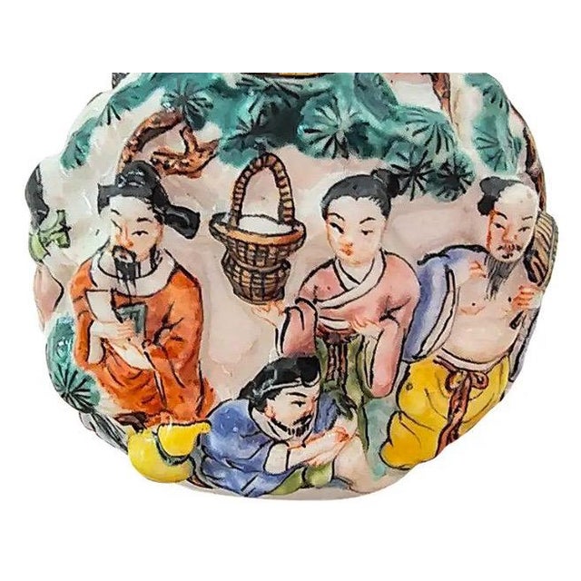 Antique 19th Century Chinese Famille Rose Molded Porcelain Snuff Bottle With Qianlong Mark For Sale In Portland, ME - Image 6 of 11
