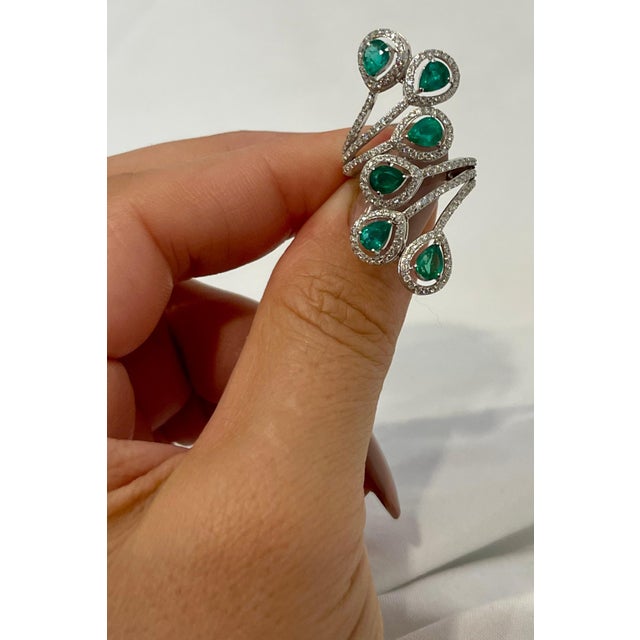 3 Ct Natural Zambian Emeralds and 1.2 Ct Diamond Ring in 14 karat White Gold For Sale - Image 4 of 18