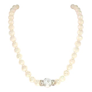Diamond South Sea Akoya Pearl Necklace 14k White Gold Certified For Sale